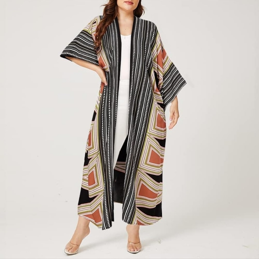 Zanzea Long Open Front Kimono Cardigan in Black, Rust, Olive